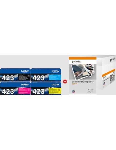 ORIGINALE Brother Value Pack nero / ciano / magenta / giallo TN-423 MCVP + Prindo Premium Papier 2500 Blatt 18500 pagine