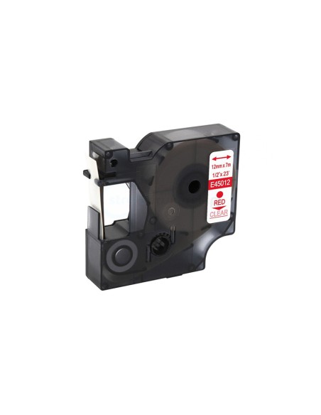 NASTRO COMPATIBILE DYMO D1 45012 12mm x 7 m  stampato rosso, sfondo trasparente  S0720520